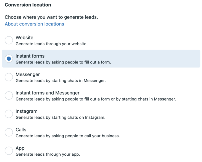 Instant Forms Conversion Location